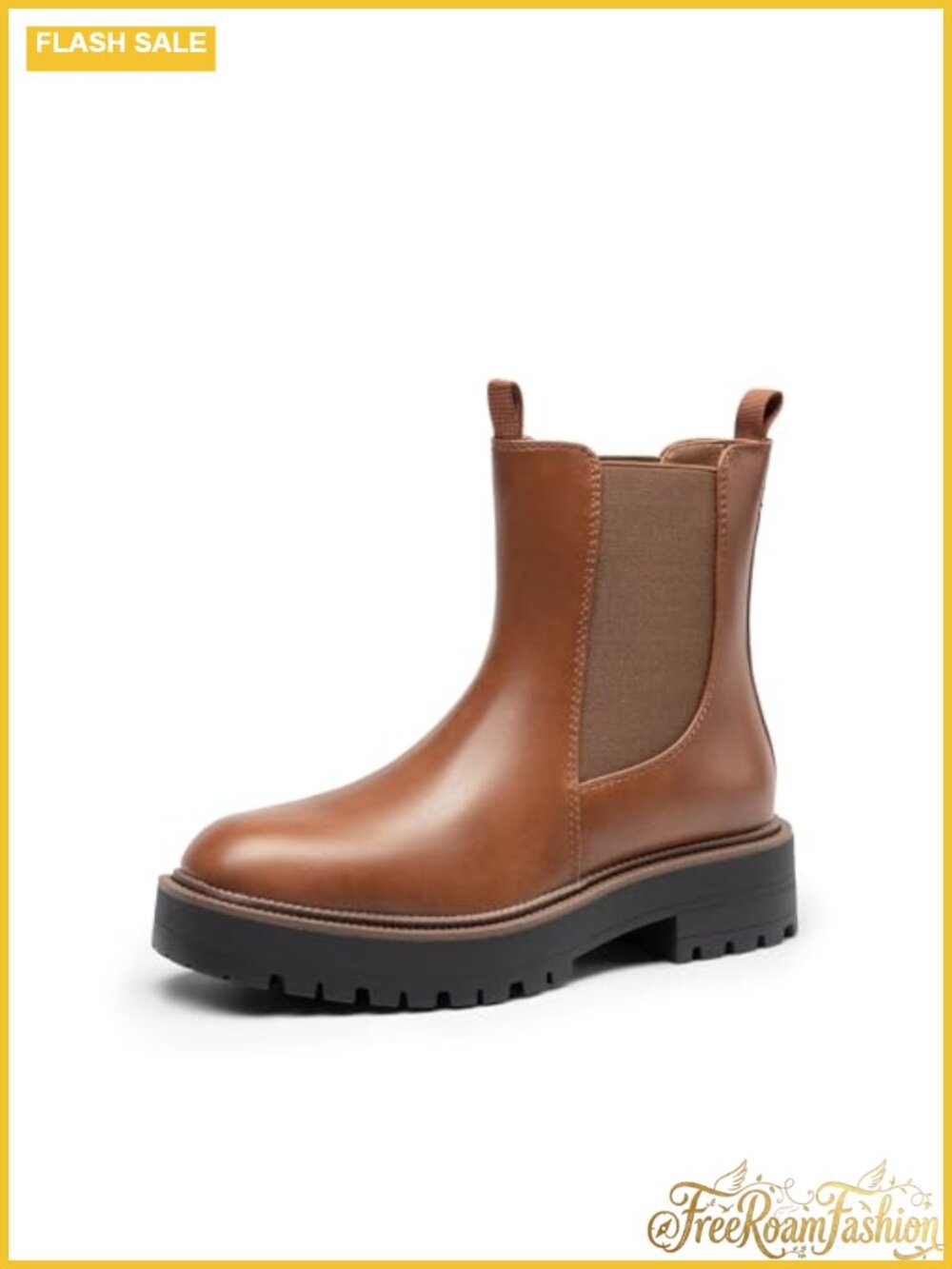 Chelsea Ankle Boots Faux Leather Slip On Chunky Heel Booties